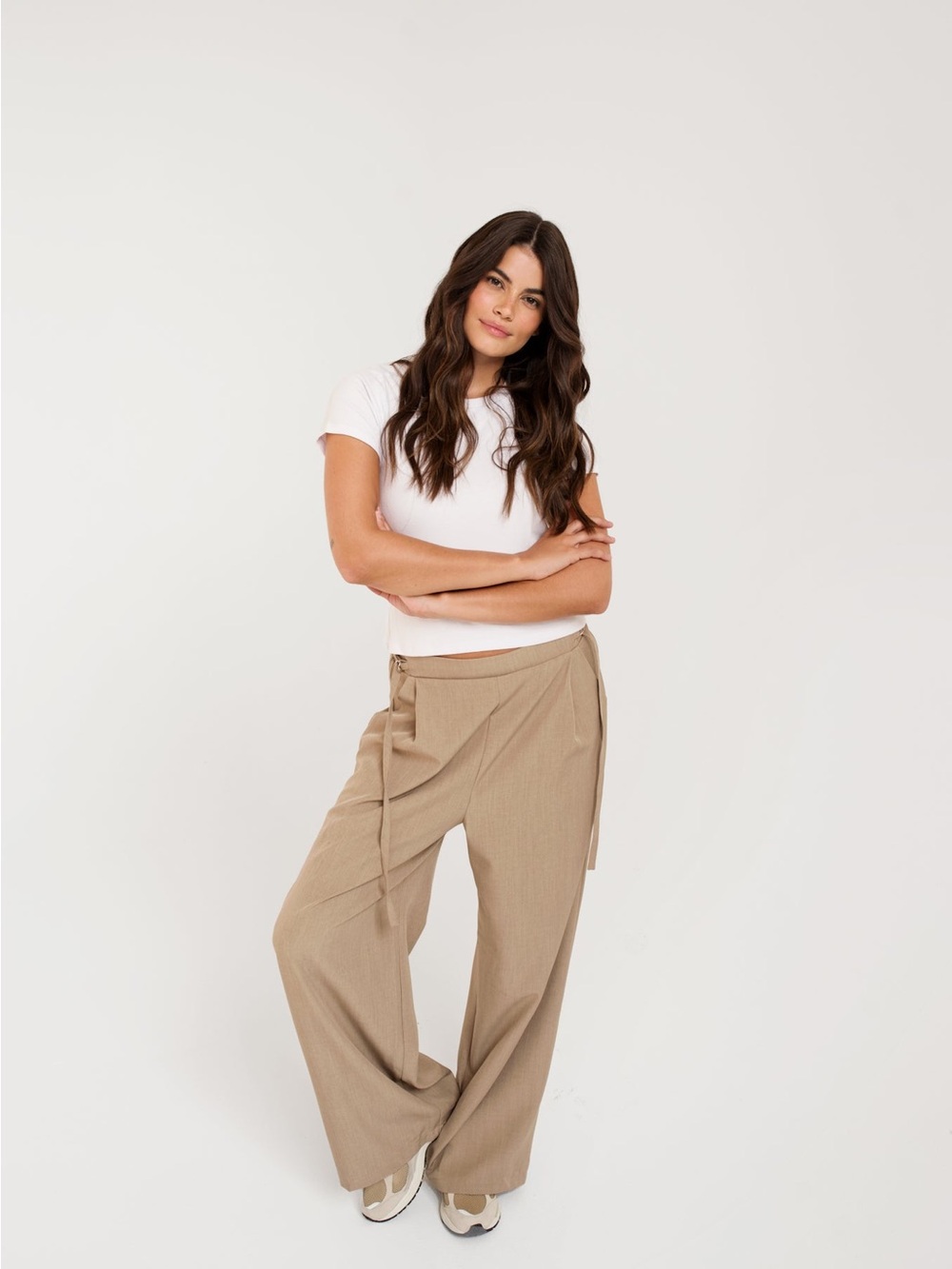 Tie-Waist Wide Leg Pants in Taupe